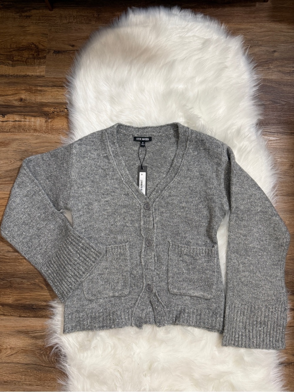 Steve Madden Odelia Gray Lurex Sparkle Cardigan Size S NWT